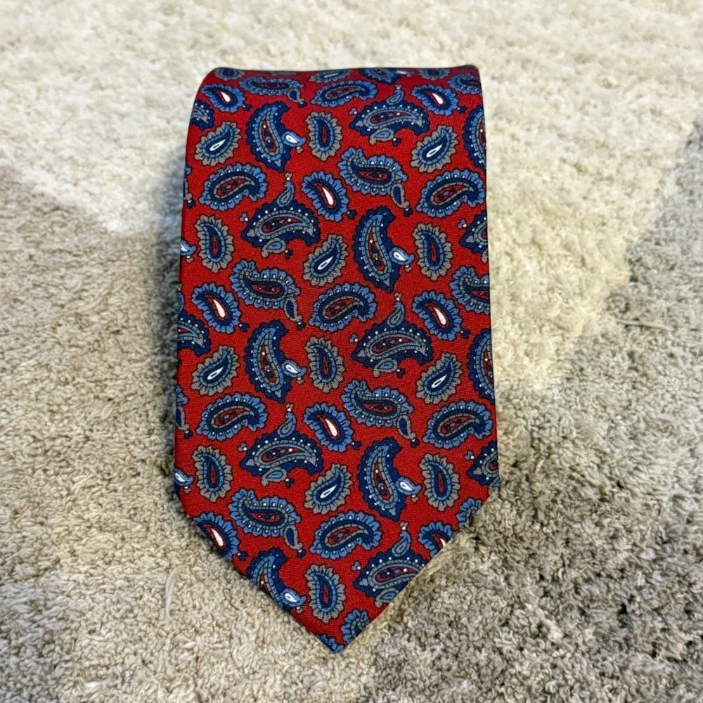 Palani Mens Red Paisley Necktie‎ Blue White Classic Formal Business Tie USA Made